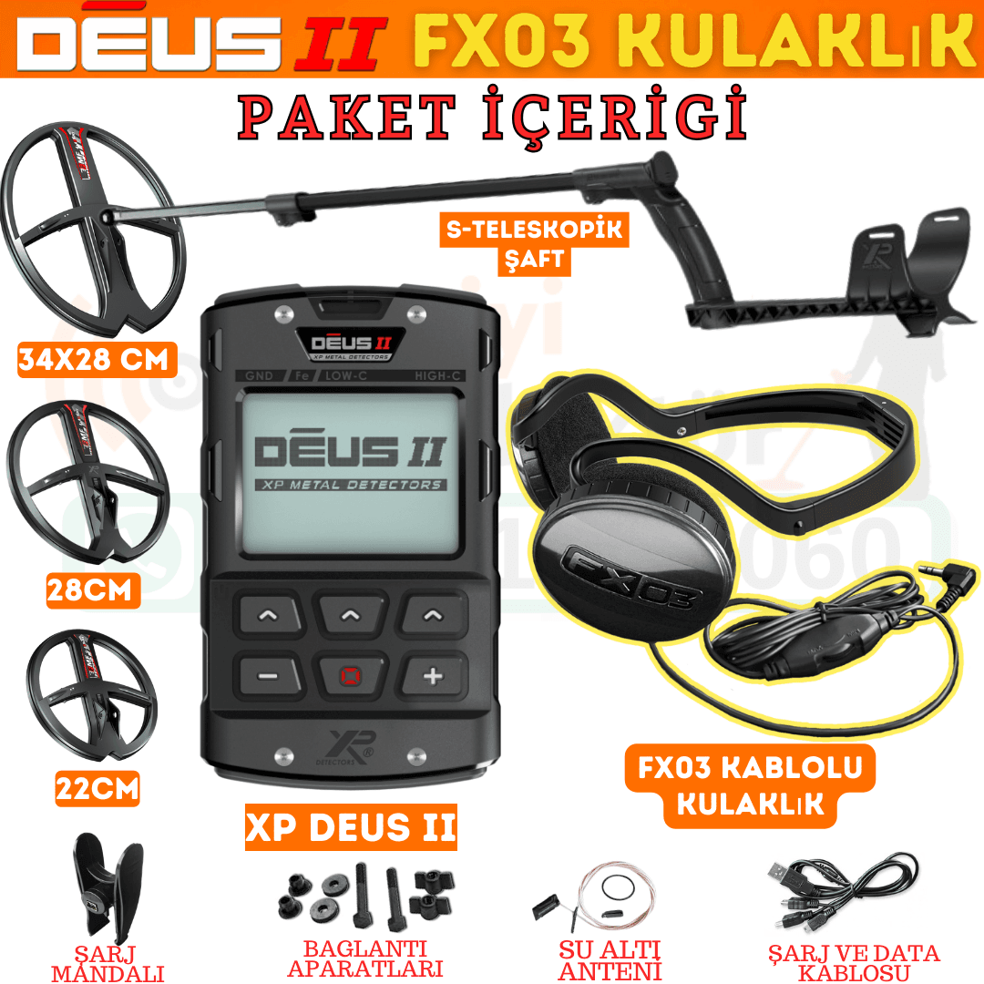 Deus 2 Dedektör - 34x28cm FMF Başlık, Ana Kontrol Ünitesi, FX03 Kulaklık