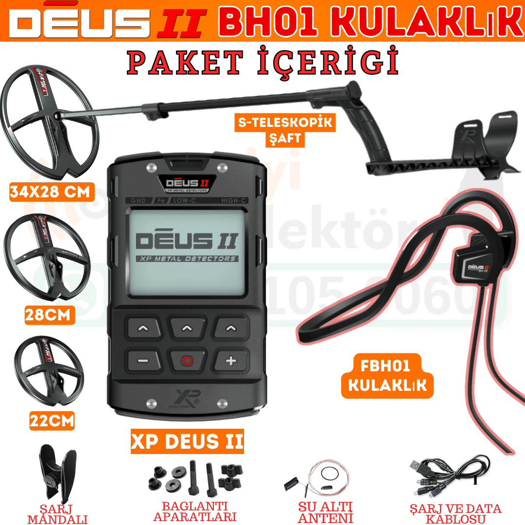DEUS 2 - 34x28cm FMF Başlık, Ana Kontrol Ünitesi (RC), BH-01 Kablolu Su Geçirmez