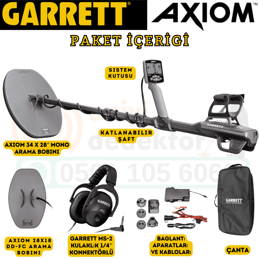 Garrett Dedektör Axiom Altın Dedektörü 34x28 cm Mono, 28x18 cm DD Başlıklı