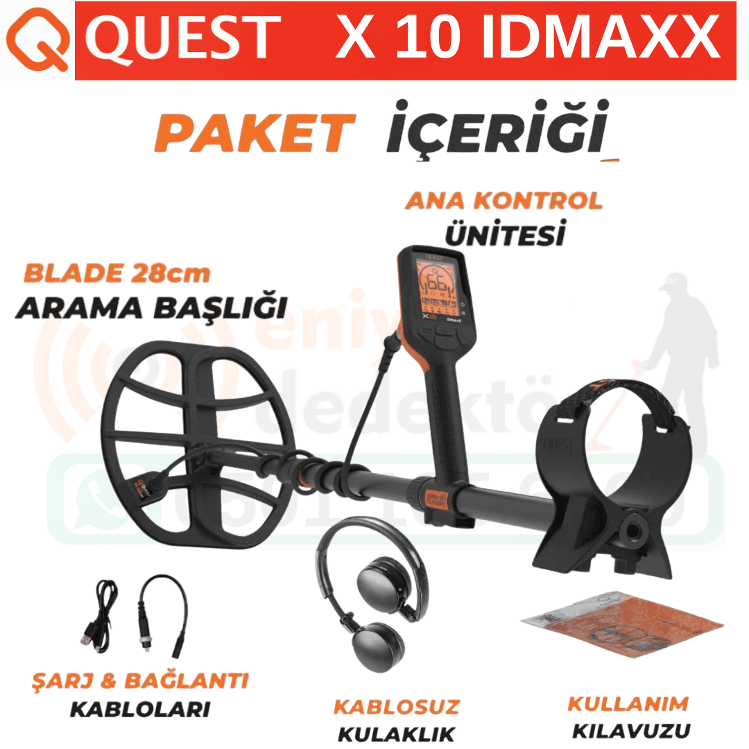 Quest Metal Detectors X10 IDmaxX Dedektör + Kulaklık (Avantajlı Paket)